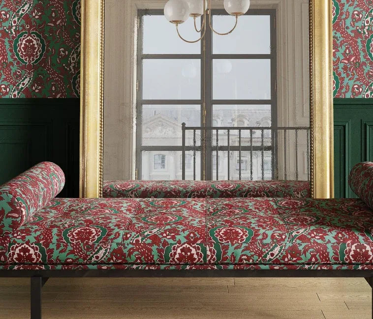 By Yard Scalamandre Les Feuilles Feathers Flowers Gw Blue/gold Red Orange  Animal Skin Bird Feather Mid-Century MSRP $200+/Y