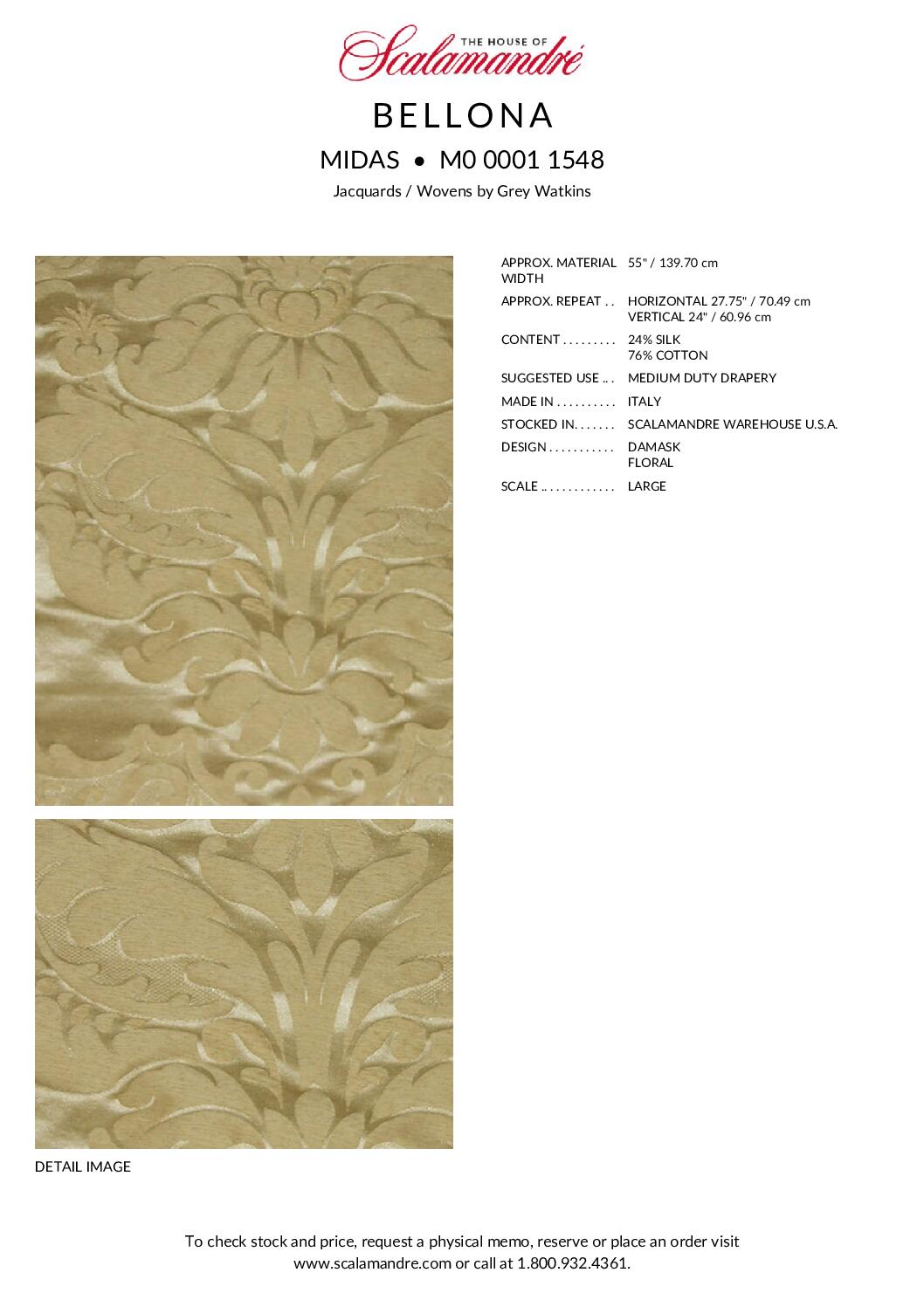 Scalamandre Bellona Midas Yellow Renaissance Silk Cotton Damask Floral Classic Beige MSRP USD 650/y