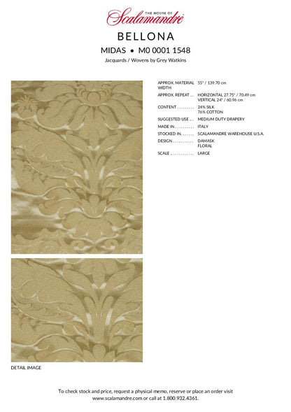 Scalamandre Bellona Midas Yellow Renaissance Silk Cotton Damask Floral Classic Beige MSRP USD 650/y