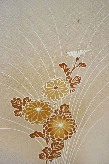 High Quality Silk Wedding Tsukesage Classic Chrysanthemum Tan