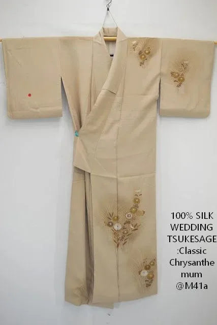 High Quality Silk Wedding Tsukesage Classic Chrysanthemum Tan