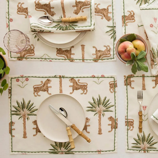 Schumacher Tiger Palm Tablecloth for Matouk  Linen Tigereye Oblong 70in x 108in