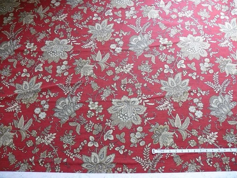 By yard Designer Magnolia Home White Paisley Jacobean Print Red