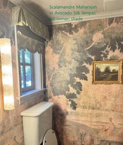 By Yard Scalamandre Gw Maharajah Avocado Green Gold Silk Linen Damask Reversible MSRP USD 348/Y