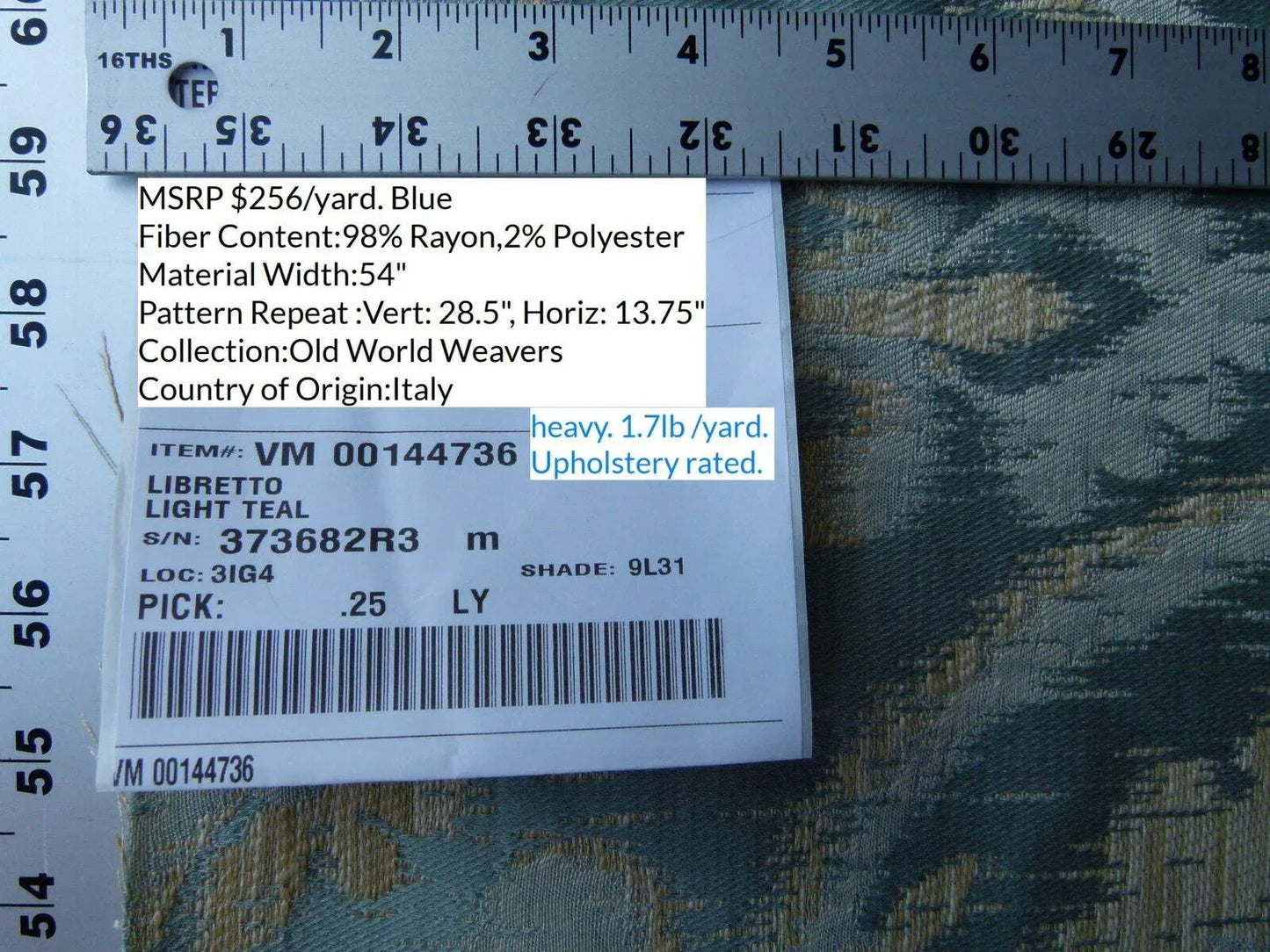 0.25 Yd Scalamandre Libretto Light Teal Blue Medallion Lampas MSRP USD 256/Y