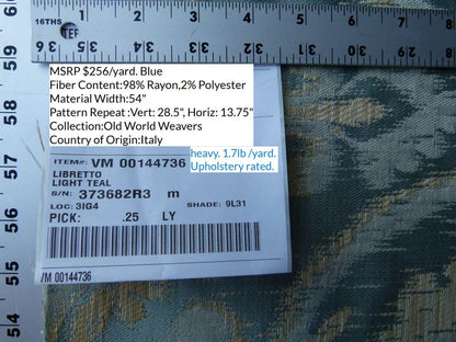 0.25 Yd Scalamandre Libretto Light Teal Blue Medallion Lampas MSRP USD 256/Y