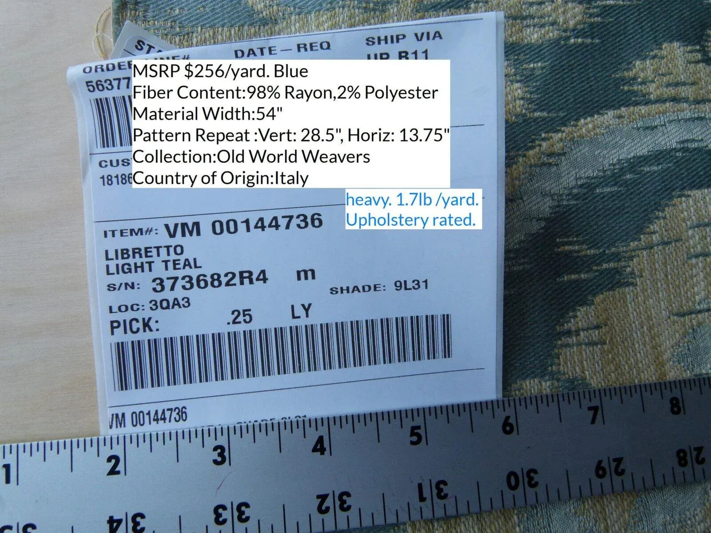 0.25 Yd Scalamandre Libretto Light Teal Blue Medallion Lampas MSRP USD 256/Y