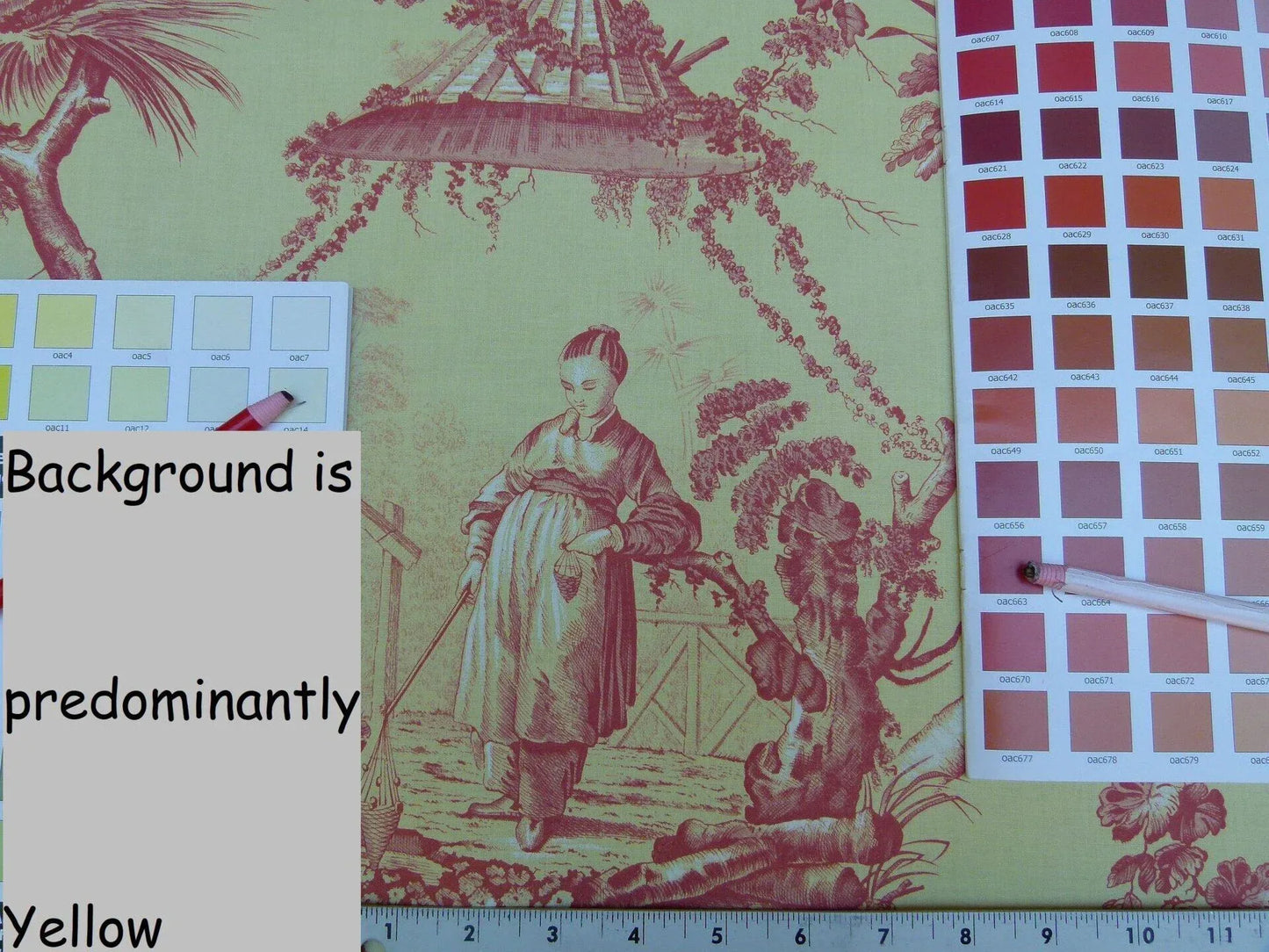 Brunschwig &amp; Fils Plaisirs D Indochine Jasmine Yellow Red Cotton Print Garden Chinoiserie MSRP USD 196/Y