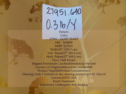 Kravet Coutour 100% Silk Quiet Place Serenity Gold Amber Forest Yarrow Autumn Foliage MSRP 276/Y By Yard