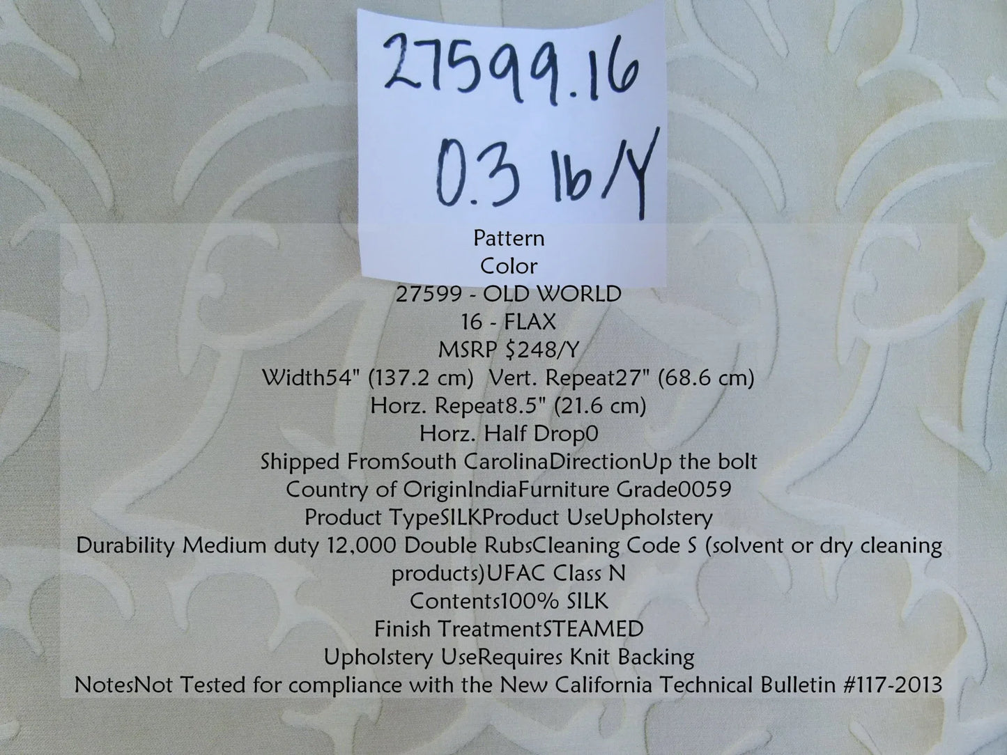 Kravet Couture Barbara Barry Old World in Flax *white Cream 100% Silk Damask