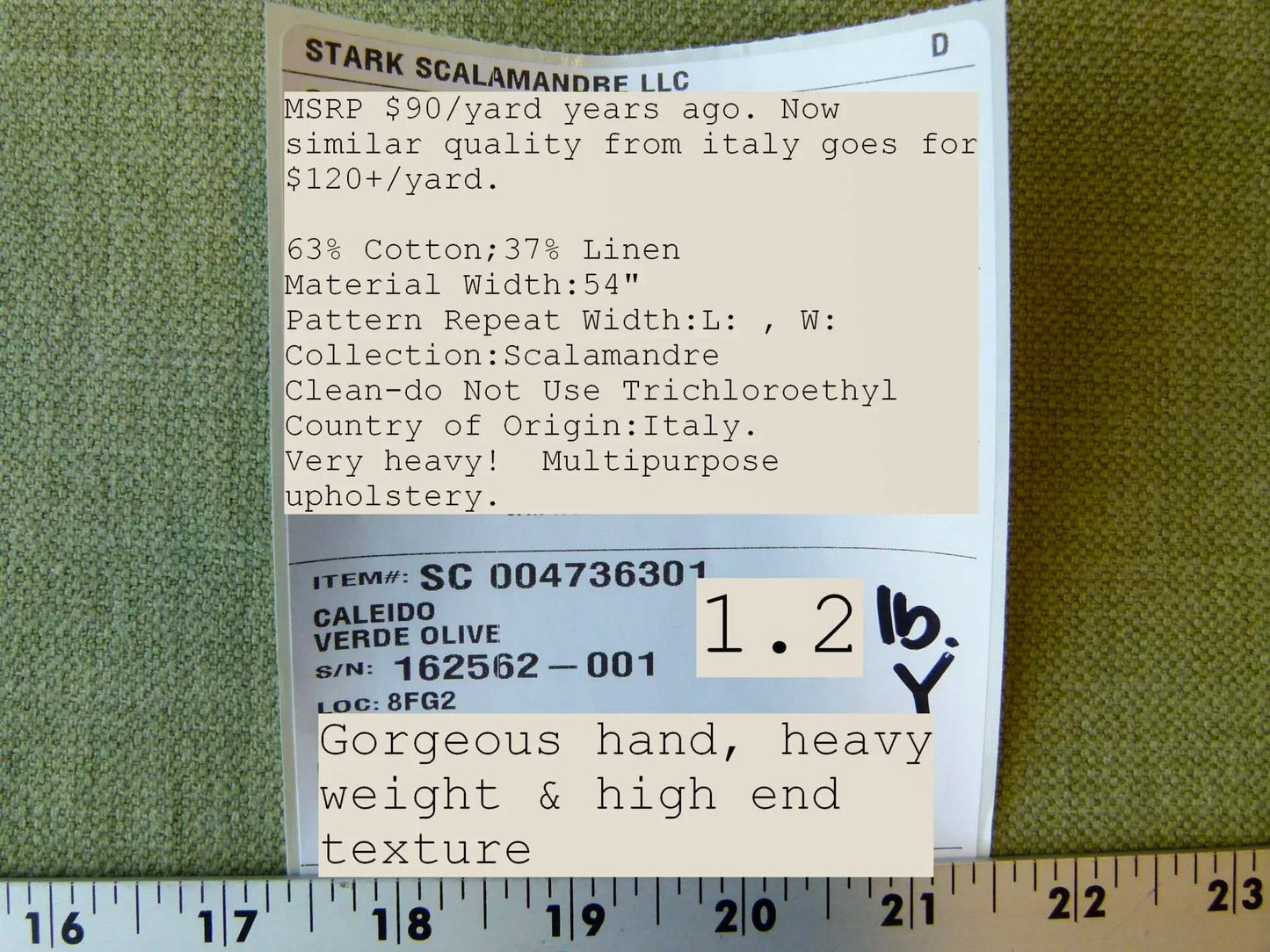 Scalamandre Caleido Verde Olive Green Heavy MSRP USD 120/y