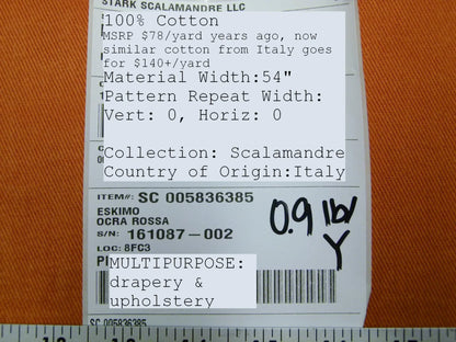 Scalamandre Eskimo Ocra Rossa Orange Cotton Heavy Duty MSRP USD 150/Y BTY