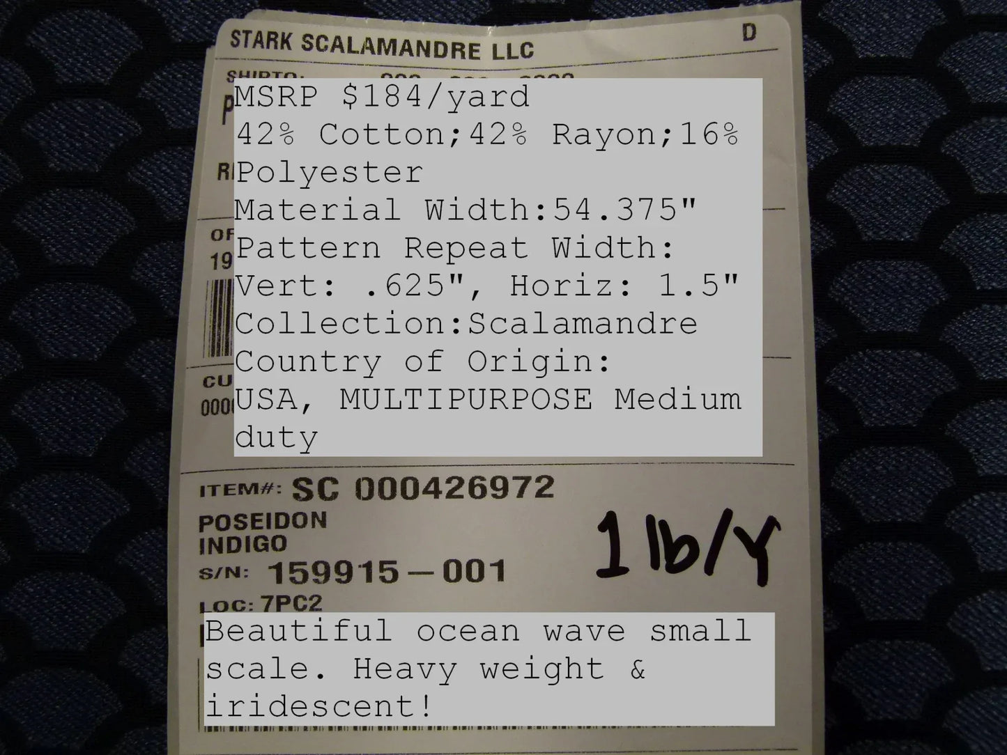 Scalamandre Poseidon Indigo, Deep Blue Neutral Fish Scale Ocean Wave MSRP USD184/Y