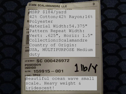 Scalamandre Poseidon Indigo, Deep Blue Neutral Fish Scale Ocean Wave MSRP USD184/Y