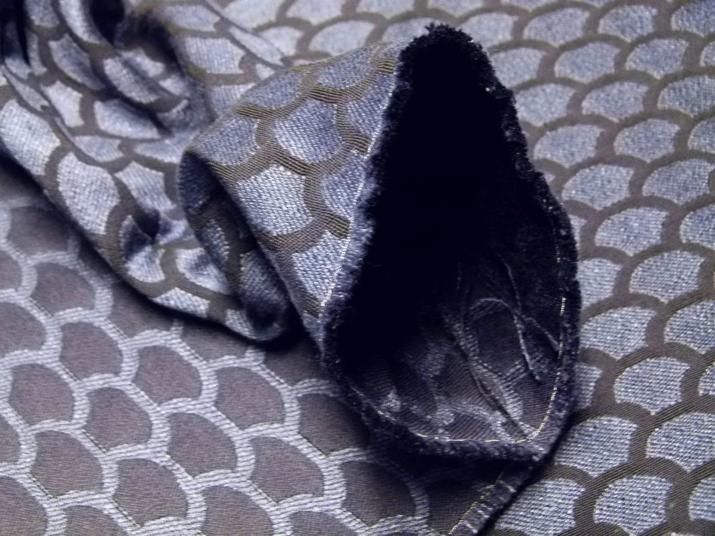 Scalamandre Poseidon Indigo, Deep Blue Neutral Fish Scale Ocean Wave MSRP USD184/Y