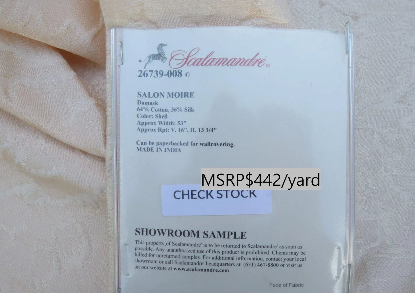 5 Berkbox49 Scalamandre Square Salon Moire Damask Shell Beige MSRP USD 442/yrd