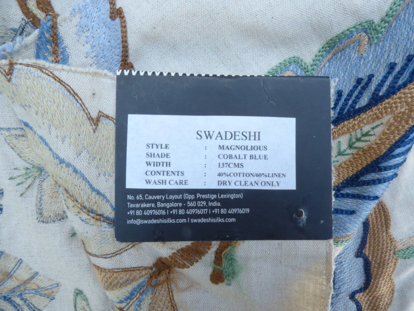 8 Berkbox49 Scalamandre Square Swadeshi Magnolious Cobalt Blue Crewel Embroidery MSRP USD 200+