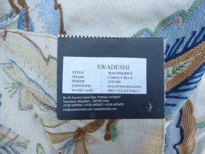 8 Berkbox49 Scalamandre Square Swadeshi Magnolious Cobalt Blue Crewel Embroidery MSRP USD 200+