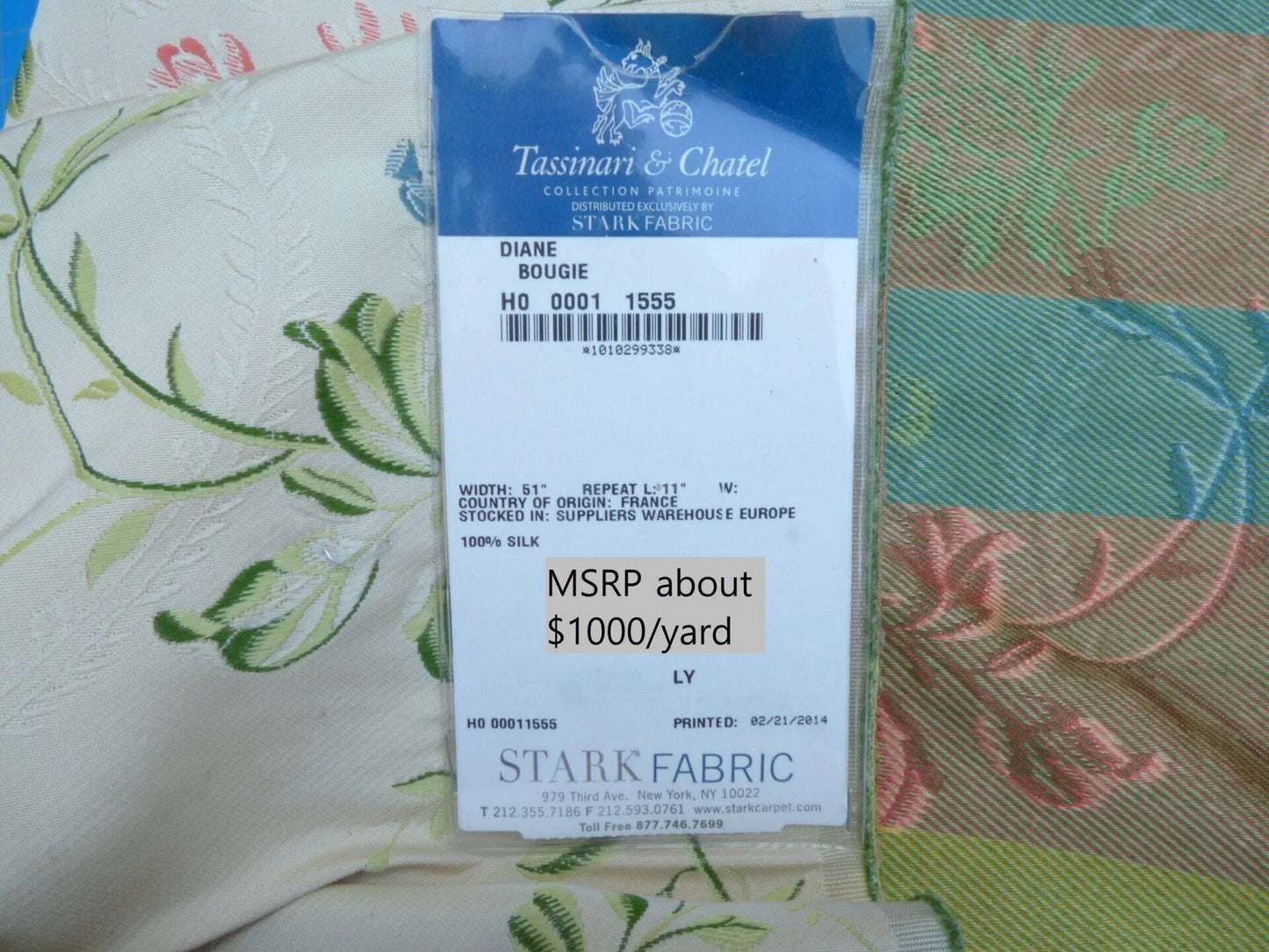 15 Berkbox49 Scalamandre Square Diane Bougie Silk Floral MSRP USD 1000/yard