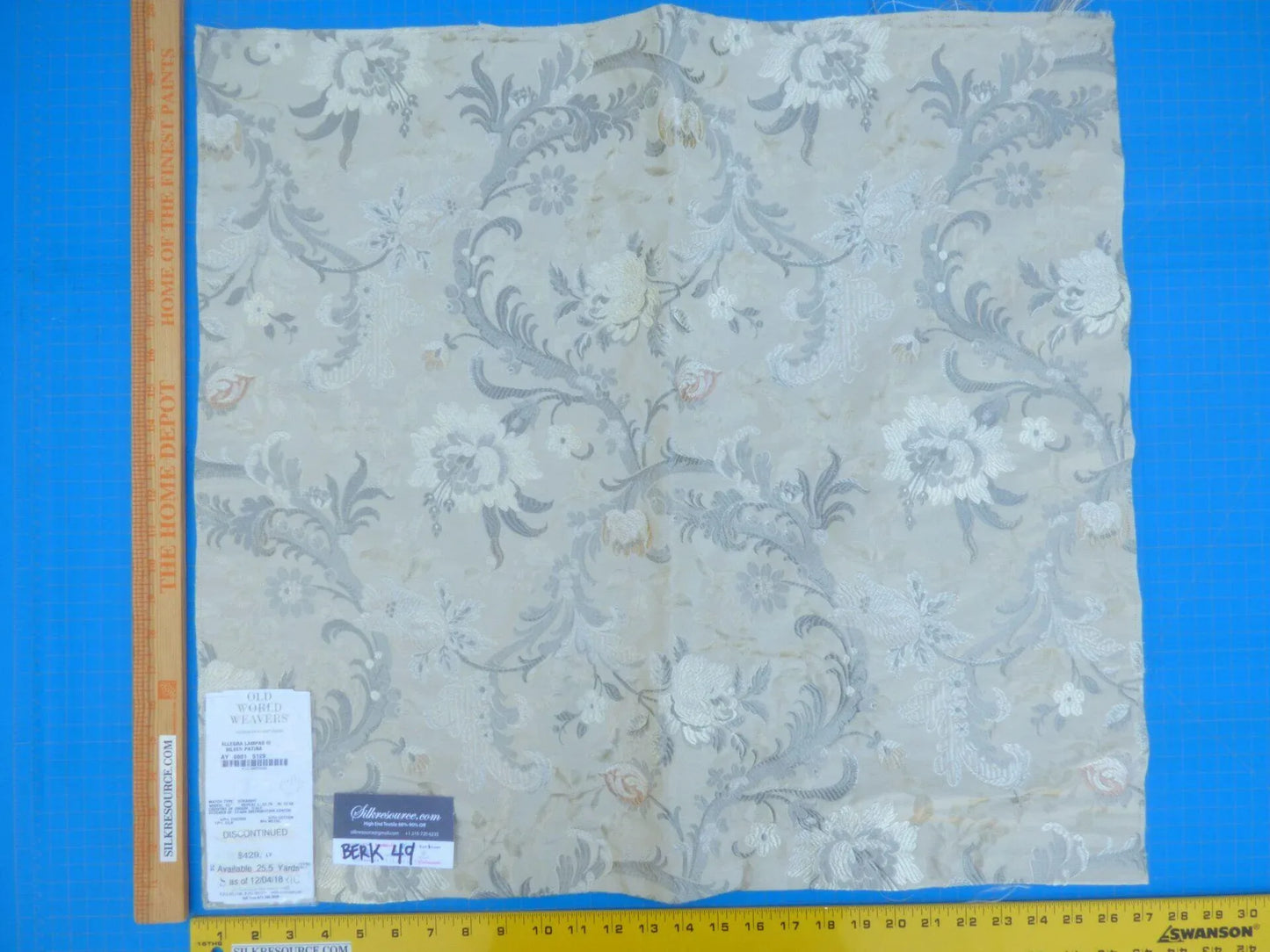 24 Berkbox49 Scalamandre Square Allegra Lampas Iii Silver Patina MSRP USD 600+/yard