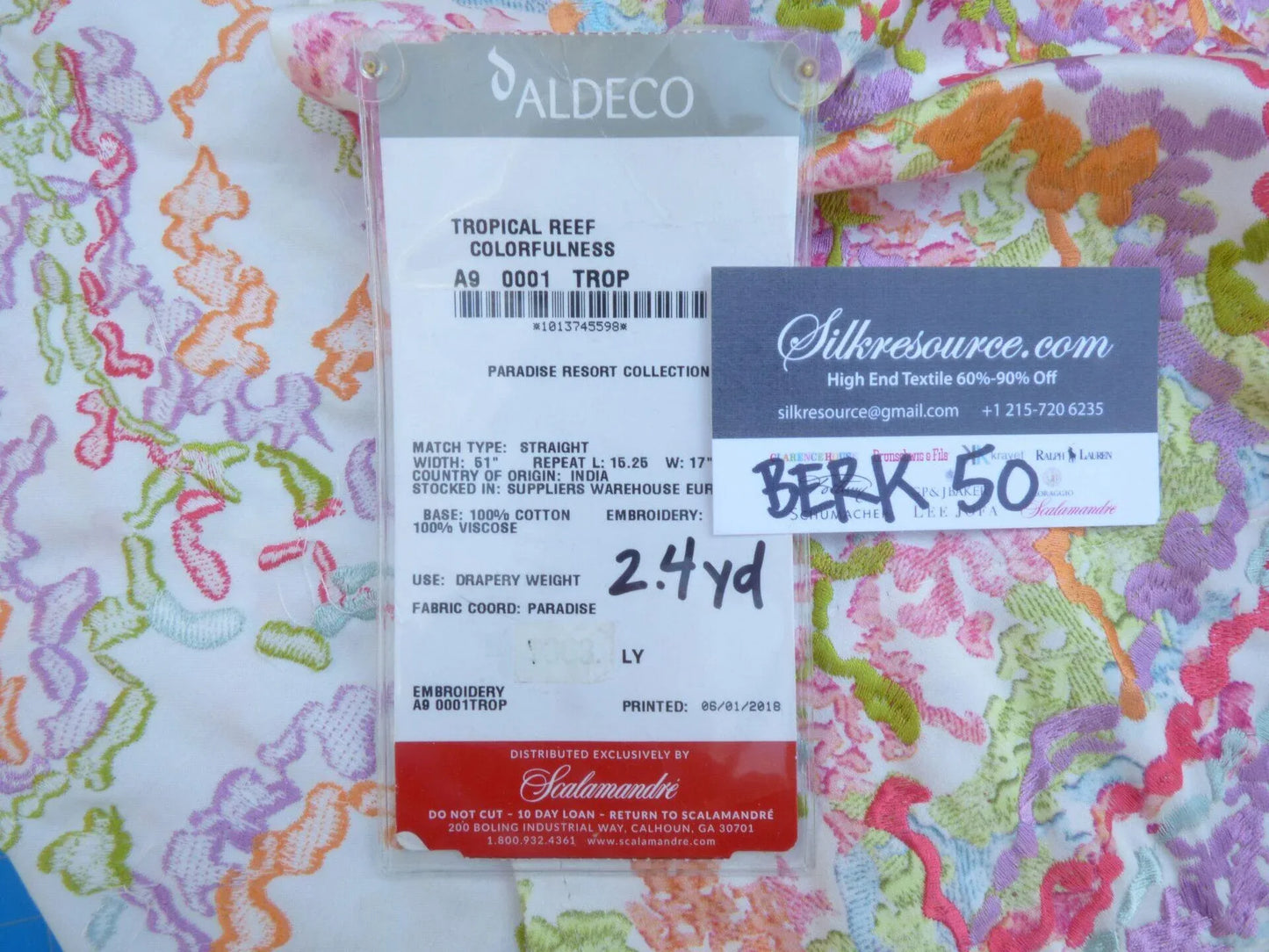 1 Berkbox50 Scalamandre Square Tropical Reef Colorfulness Embroidery Cotton 2.4yd MSRP USD 600+/yard
