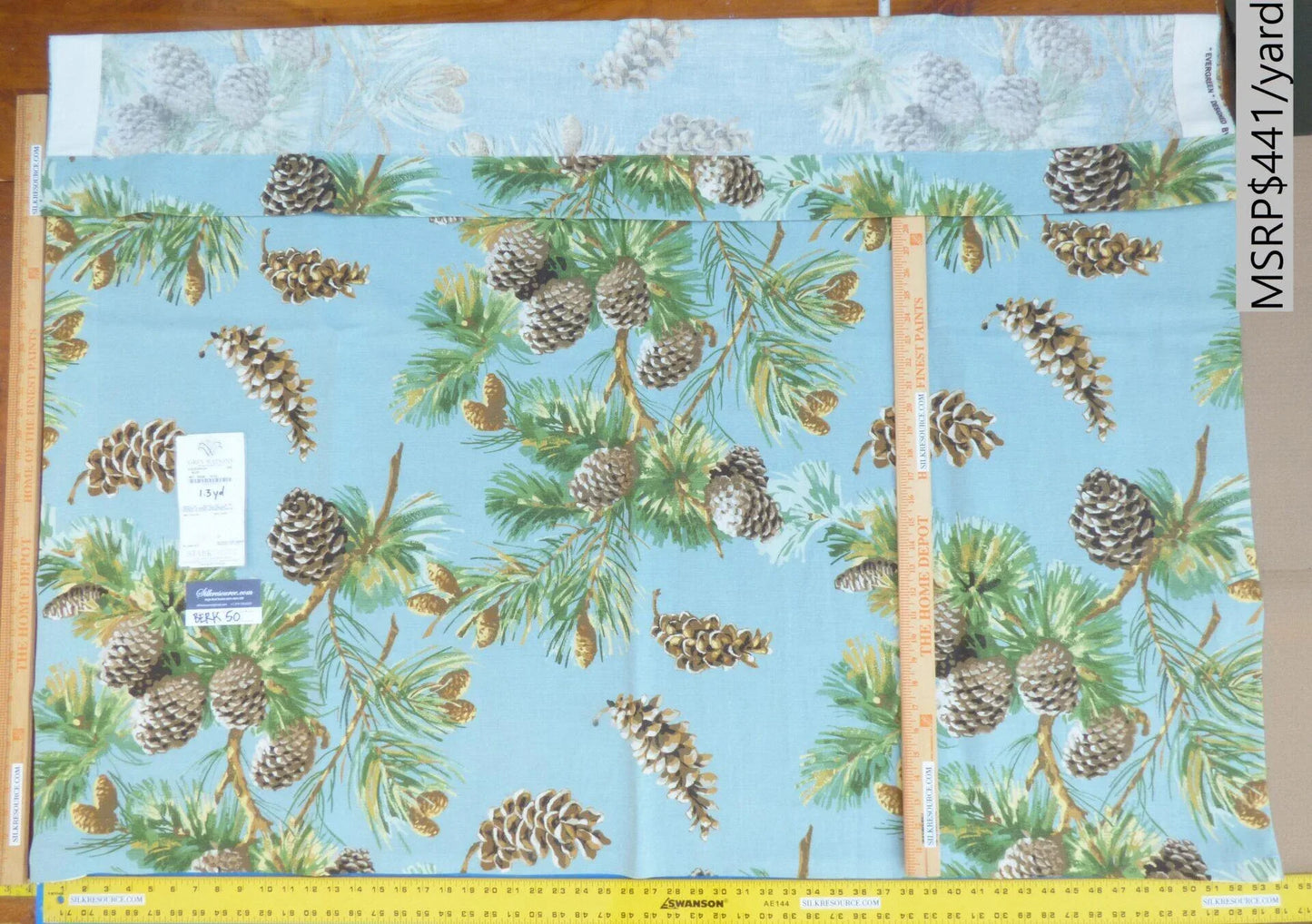 3 Berkbox50 Scalamandre Square Evergreen Blue Print 1.3yd MSRP USD 441/yard