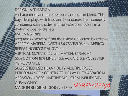5 Berkbox50 Scalamandre Lelievre Square Marina Stripe White Dark Blue Jacquard Woven MSRP USD 428/yard