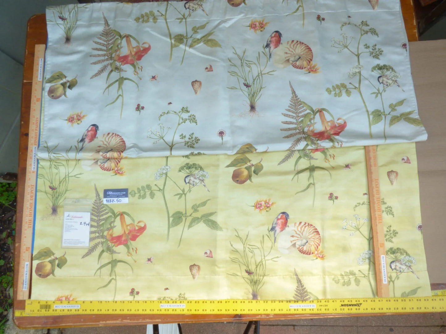 12 Berkbox50 Scalamandre Square Bullfinch &amp; Nautilus Multi On Blue Haze White Yellow Print 1.2+1.2 Yd MSRP USD 456/yard