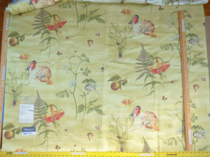 12 Berkbox50 Scalamandre Square Bullfinch &amp; Nautilus Multi On Blue Haze White Yellow Print 1.2+1.2 Yd MSRP USD 456/yard