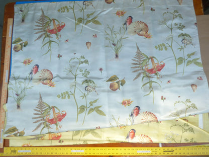 12 Berkbox50 Scalamandre Square Bullfinch &amp; Nautilus Multi On Blue Haze White Yellow Print 1.2+1.2 Yd MSRP USD 456/yard