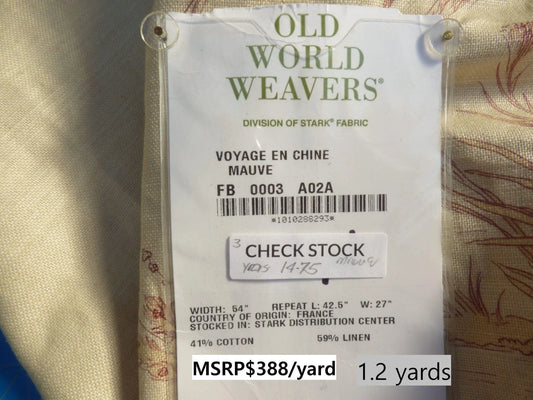 18 Berkbox50 Scalamandre Square 1.2yd Voyage En Chine Mauve Dark Purple Red Chinoiserie Asian Garden Elephant MSRP USD 388/Yard