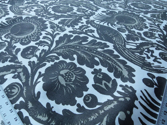 Scalamandre Resist Print Taupe Bird Tree of Life Gray White Pomegranate 100% Linen MSRP USD 300/Y