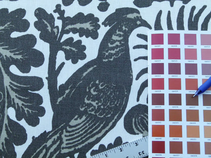 Scalamandre Resist Print Taupe Bird Tree of Life Gray White Pomegranate 100% Linen MSRP USD 300/Y