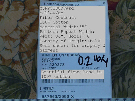 0.6y Scalamandre Vera Sheer Exuberant Dalia Fields Cotton Voile from Italy MSRP USD 188/Y