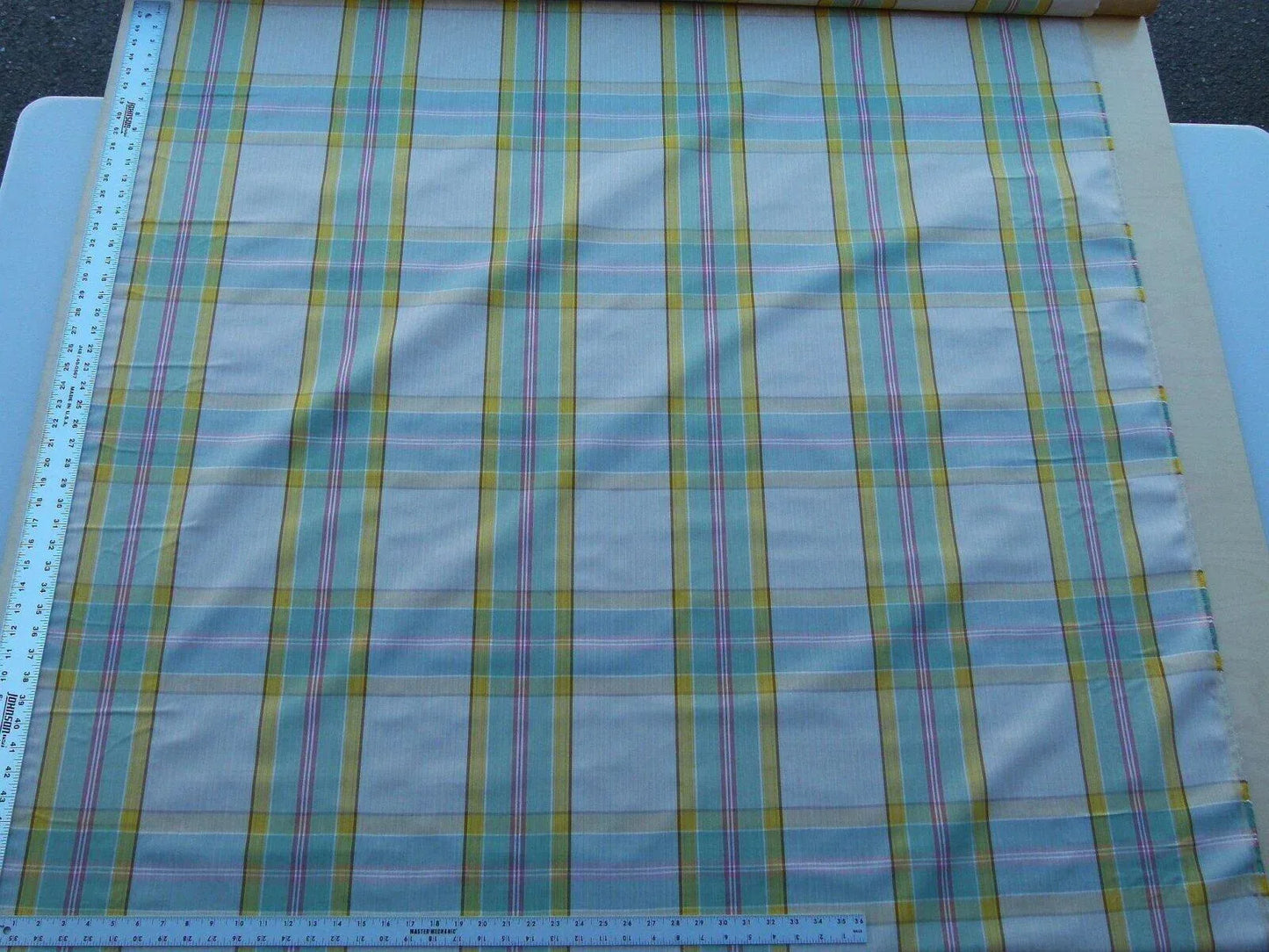 By Yard Scalamandre Riviera Plaid Fh Cream Multi Colorful Rainbow Mediterranean MSRP USD 216/Y