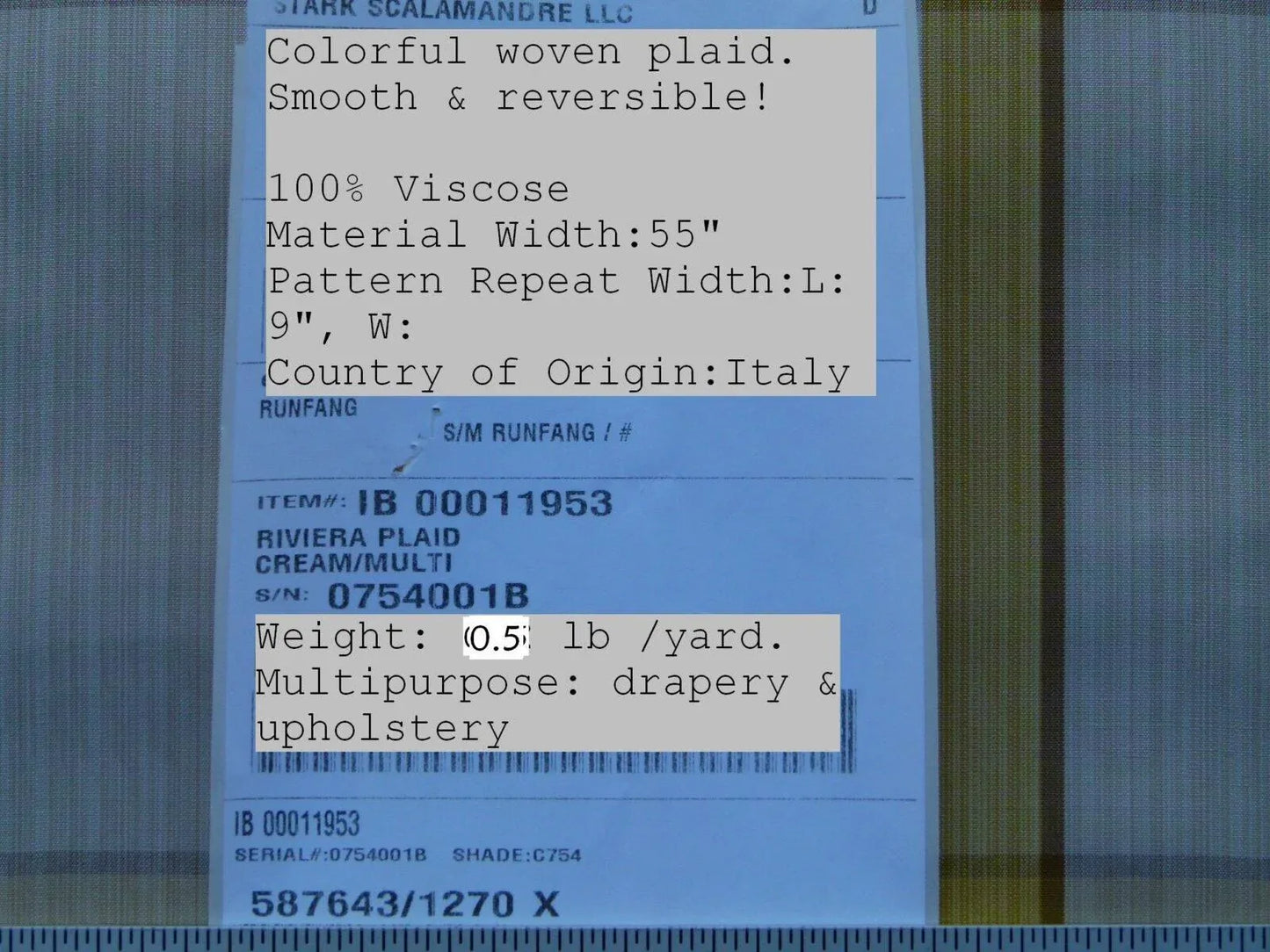 By Yard Scalamandre Riviera Plaid Fh Cream Multi Colorful Rainbow Mediterranean MSRP USD 216/Y