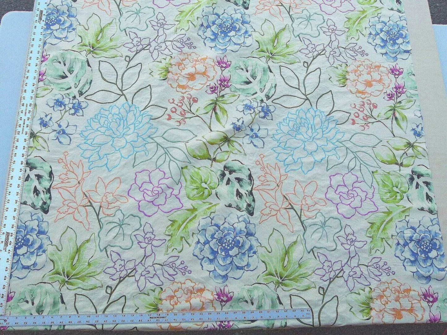 Scalamandre Fantasy Garden "apricot" Blues Cream Purple Green Pink Silk Print Embroidery MSRP USD 342/Y