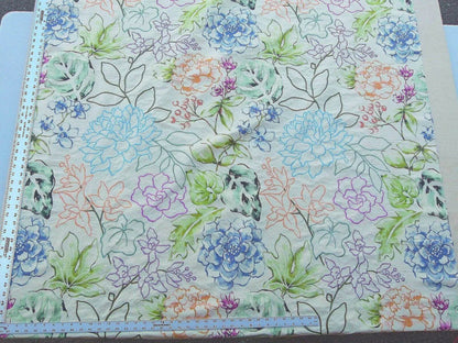 Scalamandre Fantasy Garden "apricot" Blues Cream Purple Green Pink Silk Print Embroidery MSRP USD 342/Y