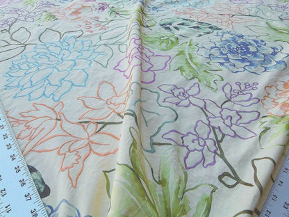 Scalamandre Fantasy Garden "apricot" Blues Cream Purple Green Pink Silk Print Embroidery MSRP USD 342/Y