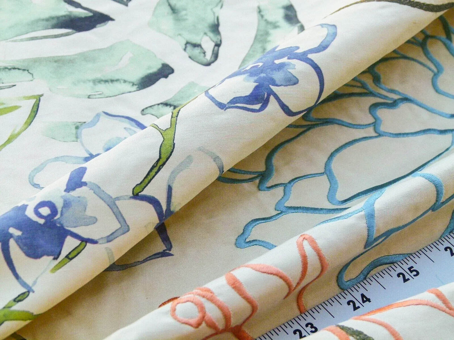 Scalamandre Fantasy Garden "apricot" Blues Cream Purple Green Pink Silk Print Embroidery MSRP USD 342/Y