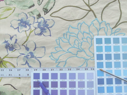 Scalamandre Fantasy Garden "apricot" Blues Cream Purple Green Pink Silk Print Embroidery MSRP USD 342/Y