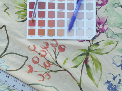 Scalamandre Fantasy Garden "apricot" Blues Cream Purple Green Pink Silk Print Embroidery MSRP USD 342/Y