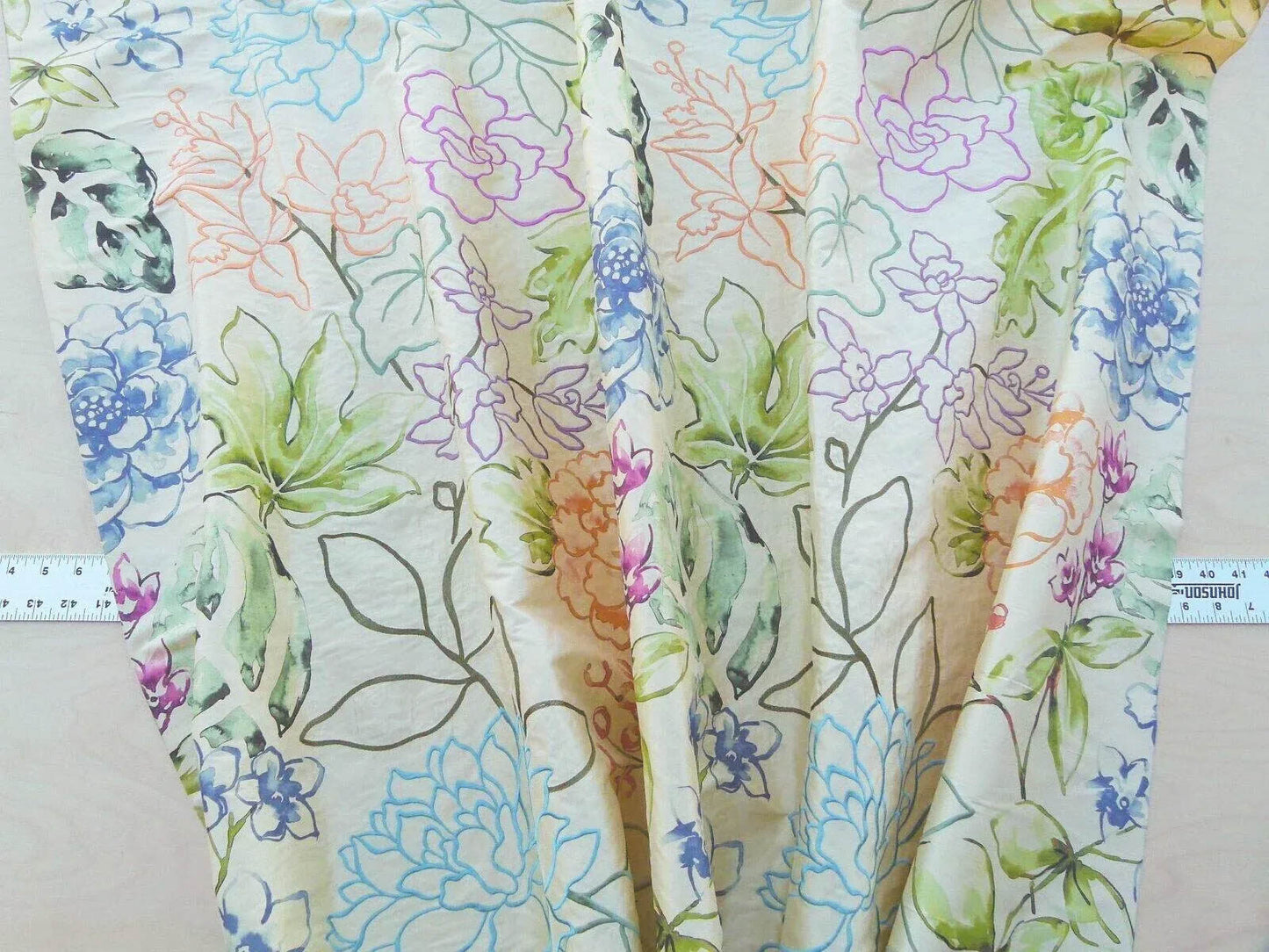 Scalamandre Fantasy Garden "apricot" Blues Cream Purple Green Pink Silk Print Embroidery MSRP USD 342/Y