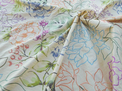 Scalamandre Fantasy Garden "apricot" Blues Cream Purple Green Pink Silk Print Embroidery MSRP USD 342/Y
