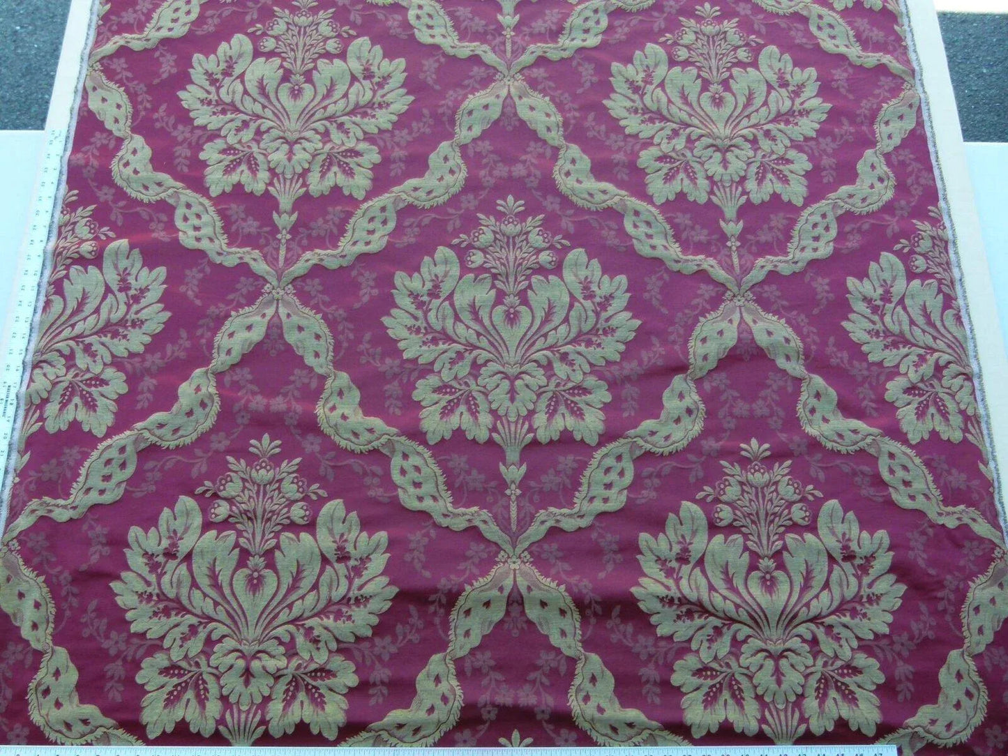 By Yard Claudina Cherry Deep Red Gold Scalamandre Renaissance Silk Damask Reversible Italy MSRP USD 320/Y