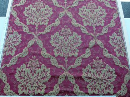 By Yard Claudina Cherry Deep Red Gold Scalamandre Renaissance Silk Damask Reversible Italy MSRP USD 320/Y