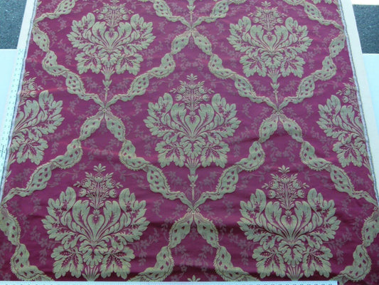 By Yard Claudina Cherry Deep Red Gold Scalamandre Renaissance Silk Damask Reversible Italy MSRP USD 320/Y