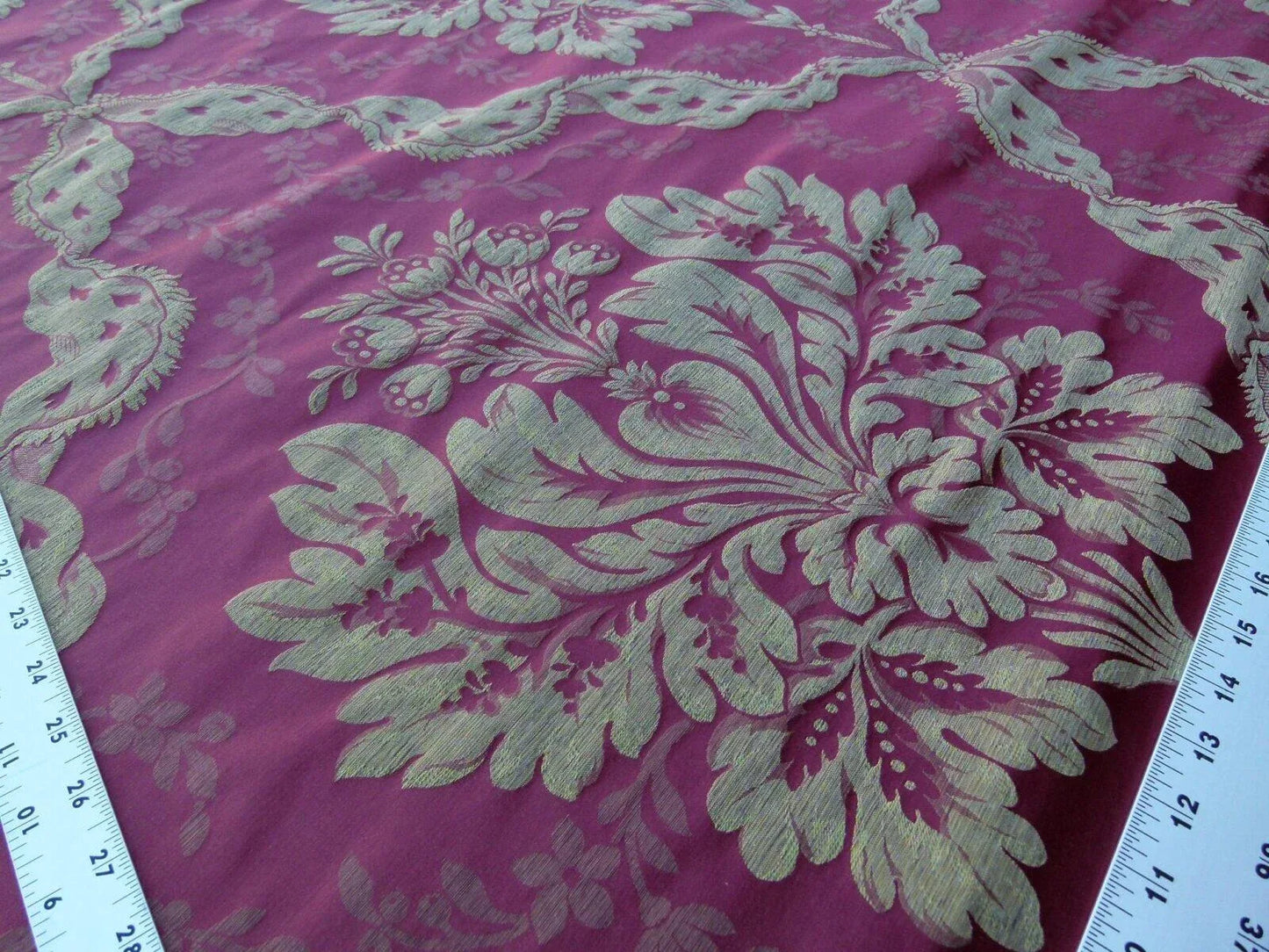 By Yard Claudina Cherry Deep Red Gold Scalamandre Renaissance Silk Damask Reversible Italy MSRP USD 320/Y