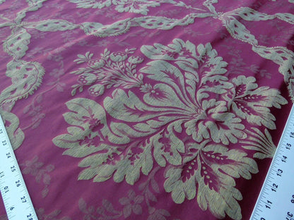By Yard Claudina Cherry Deep Red Gold Scalamandre Renaissance Silk Damask Reversible Italy MSRP USD 320/Y
