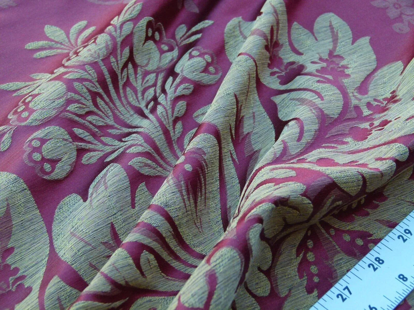 By Yard Claudina Cherry Deep Red Gold Scalamandre Renaissance Silk Damask Reversible Italy MSRP USD 320/Y